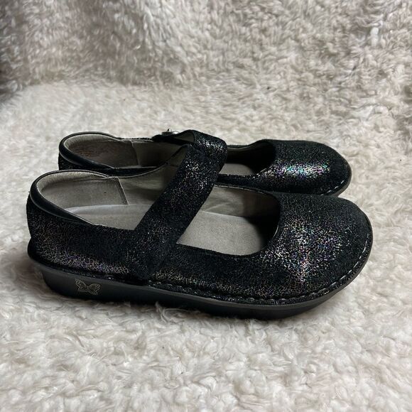 Alegria leather black suede Mary Jane with multi color sparkling glitter… - Picture 3 of 9